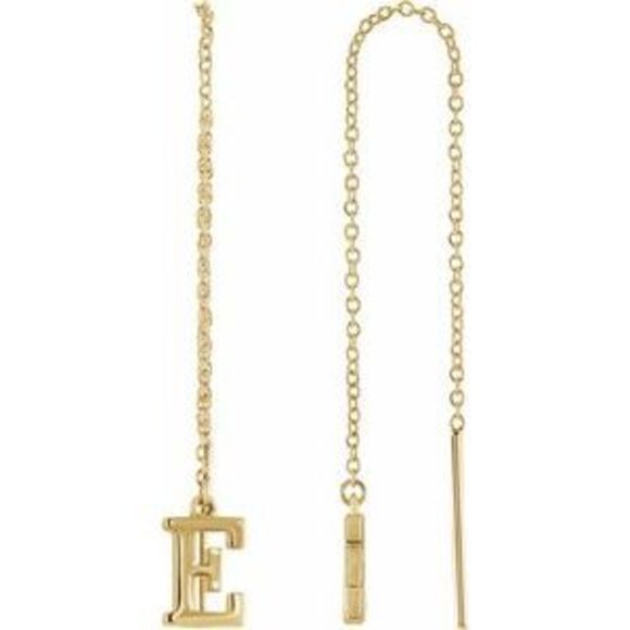 Kazi Luxury 14K Yellow Gold Single Initial E Chain Earring